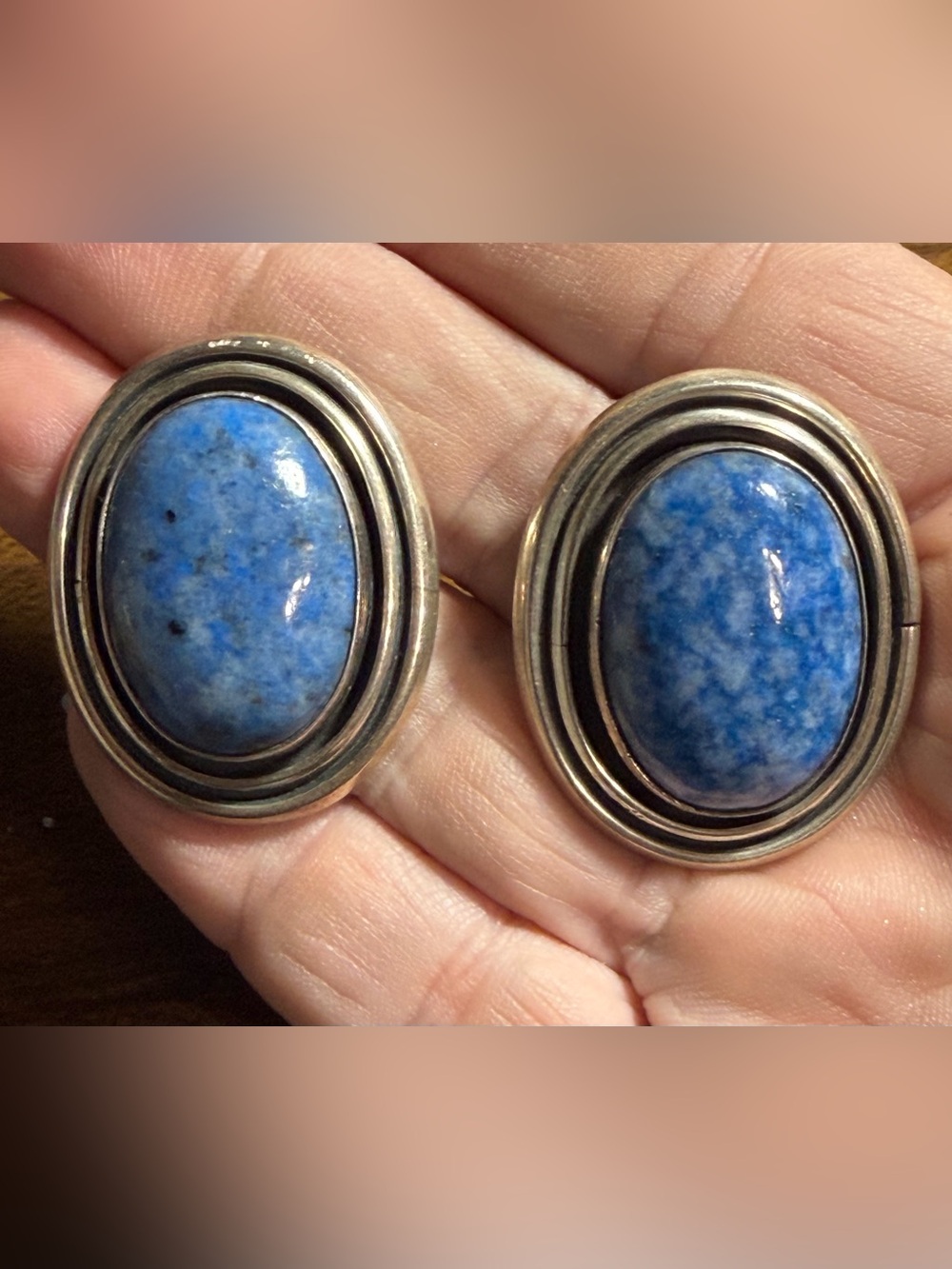 Vintage E. Yazzie Sterling Silver Denim Lapis Earrings 31.39g Southwestern